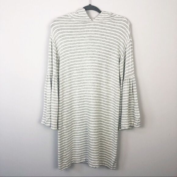 LOU & GREY | Flare Sleeve Hooded Striped Dress Gray White Women’s Size Small - Picture 2 of 7